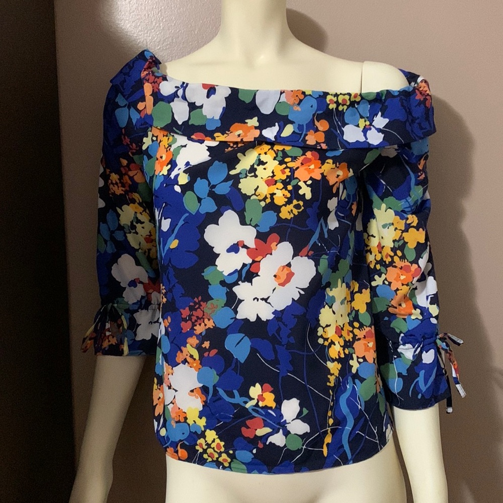 Banana Republic Blue Orange Floral Off Shoulder Blouse XS